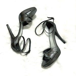 STUART WEITZMAN | Ankle Wrap Metallic Gunmetal Platform Sandals Heels Size 8